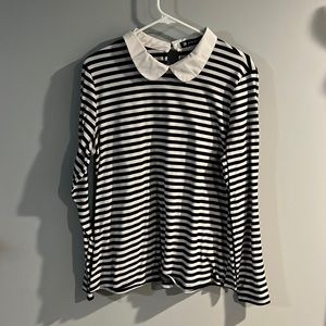 Allegra K Collared Striped Long-Sleeved shirt